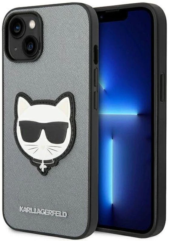 Karl Lagerfeld KLHCP14MSAPCHG Apple iPhone 14 Plus / 15 Plus 6,7″ kietas dėklas sidabrinis Saffiano Choupett