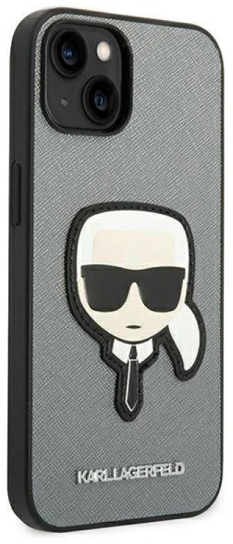 „Karl Lagerfeld Saffiano Karl's Head Patch“ dėklas, skirtas „iPhone 14“ - sidabrinis
