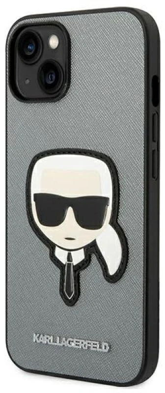 „Karl Lagerfeld Saffiano Karl's Head Patch“ dėklas, skirtas „iPhone 14“ - sidabrinis