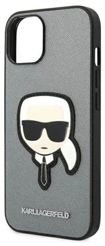 „Karl Lagerfeld Saffiano Karl's Head Patch“ dėklas, skirtas „iPhone 14“ - sidabrinis