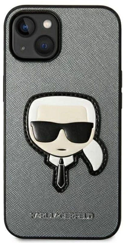 „Karl Lagerfeld Saffiano Karl's Head Patch“ dėklas, skirtas „iPhone 14“ - sidabrinis