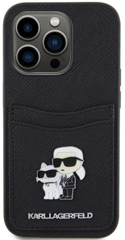 Karl Lagerfeld KLHCP15LSAPKCNPK Apple iPhone 15 Pro 6.1" juodos spalvos kietas dėklas Saffiano Cardslot Karl&Choup
