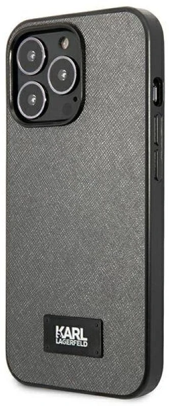 Karl Lagerfeld KLHCP13XSFMP2DG Apple iPhone 13 Pro Max 6,7″ kietas dėklas sidabrinis Saffiano Plaque