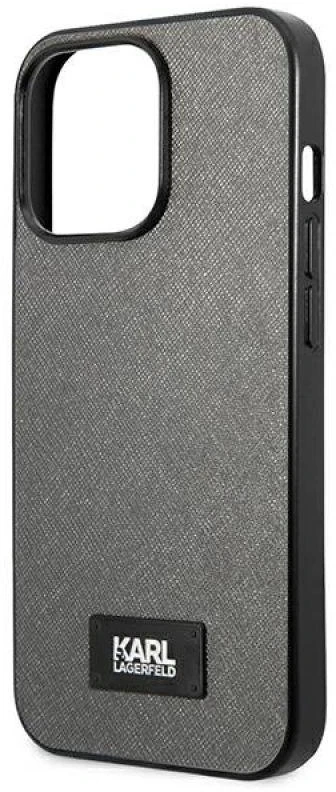 Karl Lagerfeld KLHCP13XSFMP2DG Apple iPhone 13 Pro Max 6,7″ kietas dėklas sidabrinis Saffiano Plaque