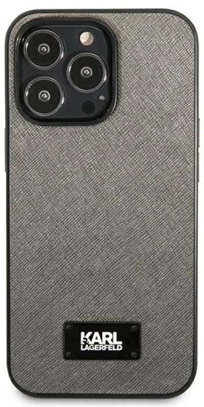 Karl Lagerfeld KLHCP13XSFMP2DG Apple iPhone 13 Pro Max 6,7″ kietas dėklas sidabrinis Saffiano Plaque