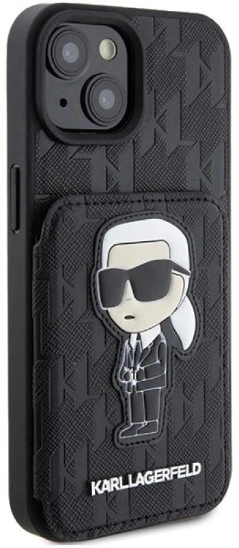 Karl Lagerfeld KLHCP15SSAKKNSCK Apple iPhone 15 / 14 / 13 6.1″ juodos spalvos kietas dėklas Saffiano Cardslots and