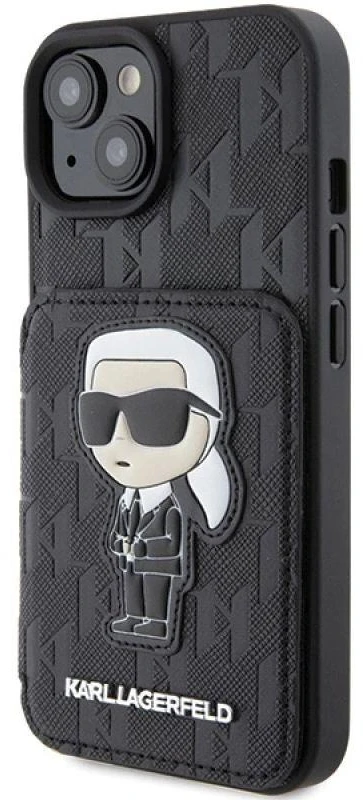 Karl Lagerfeld KLHCP15SSAKKNSCK Apple iPhone 15 / 14 / 13 6.1″ juodos spalvos kietas dėklas Saffiano Cardslots and