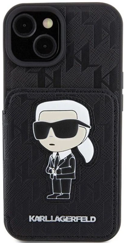 Karl Lagerfeld KLHCP15SSAKKNSCK Apple iPhone 15 / 14 / 13 6.1″ juodos spalvos kietas dėklas Saffiano Cardslots and