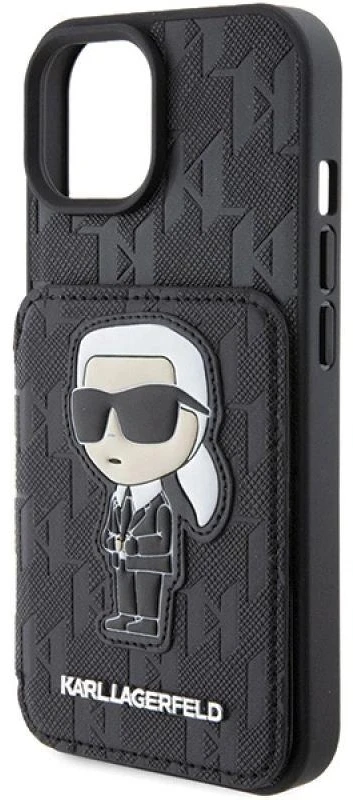 Karl Lagerfeld KLHCP15SSAKKNSCK Apple iPhone 15 / 14 / 13 6.1″ juodos spalvos kietas dėklas Saffiano Cardslots and