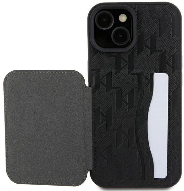 Karl Lagerfeld KLHCP15SSAKKNSCK Apple iPhone 15 / 14 / 13 6.1″ juodos spalvos kietas dėklas Saffiano Cardslots and