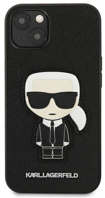 Dėklas Karl Lagerfeld Hardcase Saffiano Ikonik Karl`s Patch KLHCP13SOKPK galinis dangtelis, Apple, iPhone 13 mini, TPU, Juodas, 5,4 "