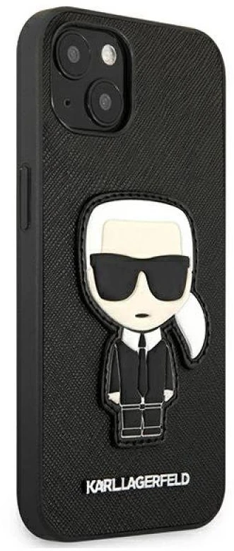 Dėklas Karl Lagerfeld Hardcase Saffiano Ikonik Karl`s Patch KLHCP13SOKPK galinis dangtelis, Apple, iPhone 13 mini, TPU, Juodas, 5,4 "