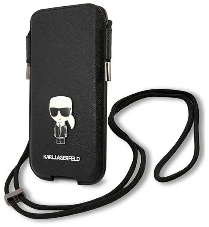 Karl Lagerfeld Torebka KLHCP12LOPHKMK 6,7″ juodos spalvos kietas dėklas Saffiano Ikonik Kar`s
