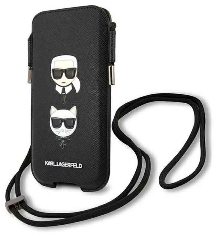 Karl Lagerfeld Torebka KLHCP12LOPHKCK6,7″ juodos spalvos kietas dėklas Saffiano Ikonik Karl&Choupette Head