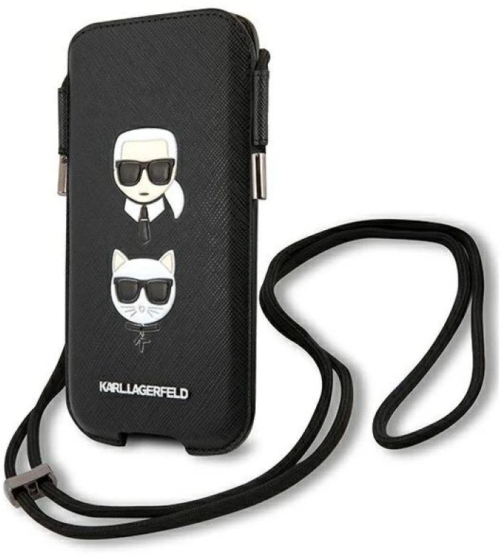 Karl Lagerfeld Torebka KLHCP12MOPHKCK 6,1″ juodos spalvos kietas dėklas Saffiano Ikonik Karl&Choupette Head