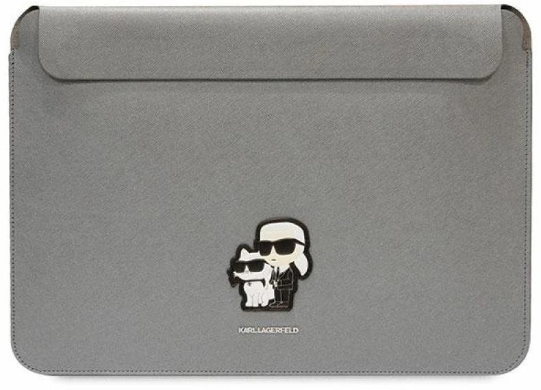 Karl Lagerfeld Dėklas kompiuteriui KLCS16SAKCPMG 16″ sidabro spalvos Saffiano Karl&Choupette