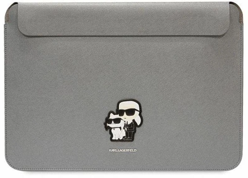 Karl Lagerfeld Dėklas kompiuteriui KLCS14SAKCPMG 14″ sidabro spalvos Saffiano Karl&Choupette