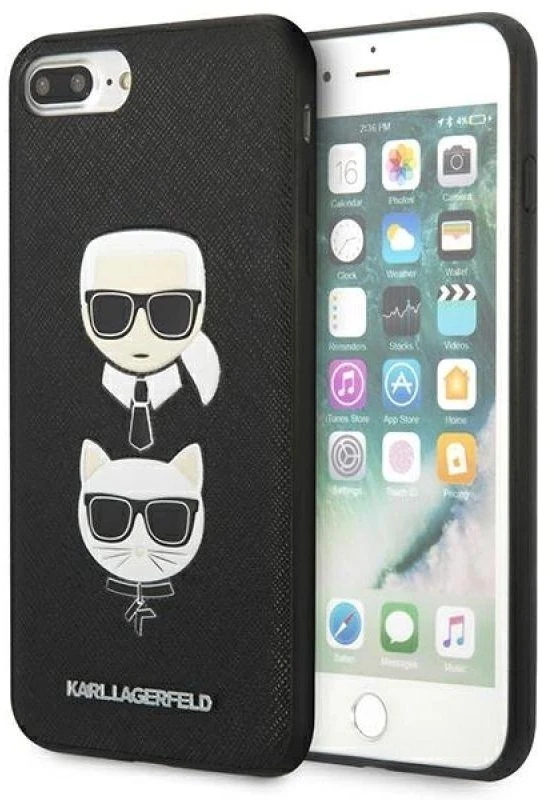 Karl Lagerfeld KLHCI8LSAKICKCBK Apple iPhone7 Plus / 8 Plus juodos spalvos kietas dėklas Saffiano Karl&Choupette