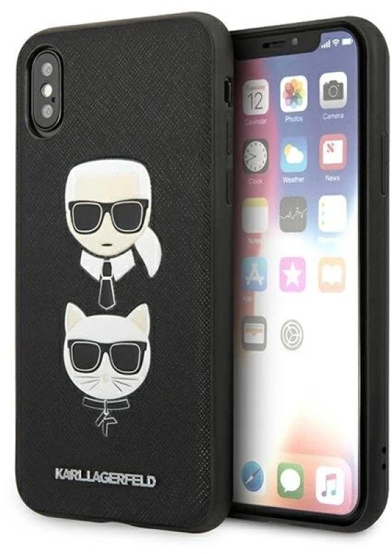 Karl Lagerfeld KLHCI65SAKICKCBK Apple iPhone XS Max juodos spalvos kietas dėklas Saffiano Karl&Choupette Head