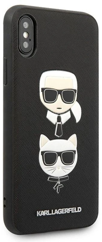 Karl Lagerfeld dėklas, skirtas iPhone X / XS KLHCPXSAKICKCBK juodos spalvos kietas dėklas , skirtas Saffiano Karl-Choupette Head