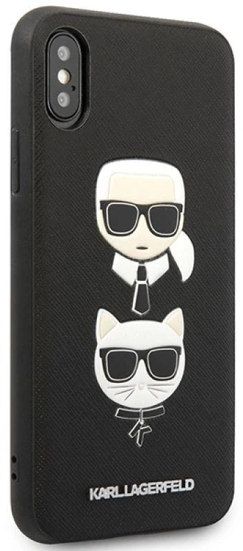 Karl Lagerfeld KLHCI65SAKICKCBK Apple iPhone XS Max juodos spalvos kietas dėklas Saffiano Karl&Choupette Head