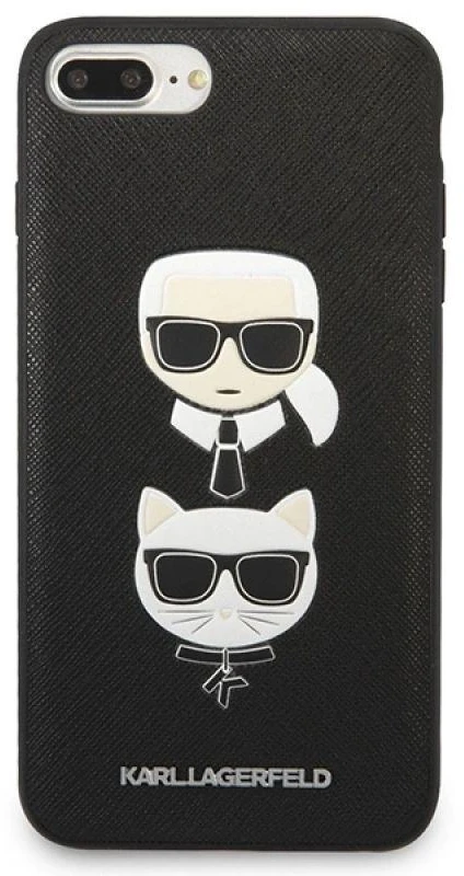 Karl Lagerfeld KLHCI8LSAKICKCBK Apple iPhone7 Plus / 8 Plus juodos spalvos kietas dėklas Saffiano Karl&Choupette