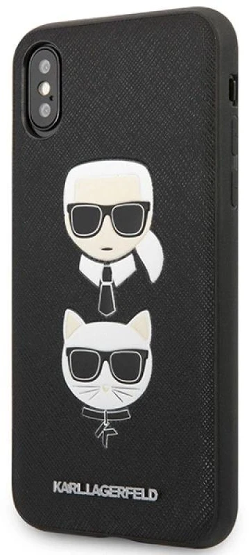 Karl Lagerfeld KLHCI65SAKICKCBK Apple iPhone XS Max juodos spalvos kietas dėklas Saffiano Karl&Choupette Head