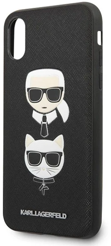 Karl Lagerfeld dėklas, skirtas iPhone X / XS KLHCPXSAKICKCBK juodos spalvos kietas dėklas , skirtas Saffiano Karl-Choupette Head