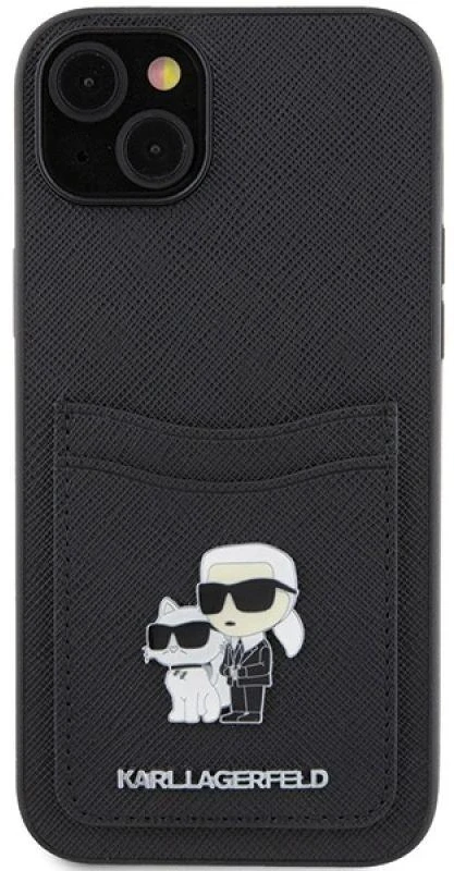Karl Lagerfeld KLHCP15SSAPKCNPK Apple iPhone 15 / 14 / 13 6.1″ juodos spalvos kietas dėklas Saffiano Cardslot Karl