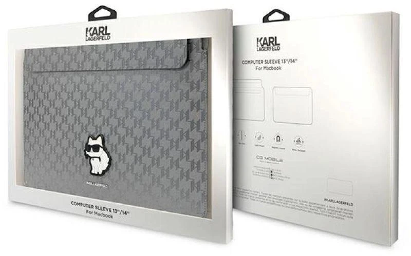 Karl Lagerfeld dėklas, skirtas KLCS16SAKHPCK 14” sidabrinis dėklas, skirtas Mono Saffiano Choupette