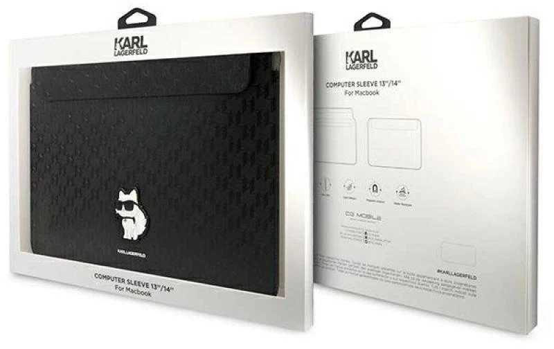 Karl Lagerfeld Dėklas kompiuteriui KLCS14SAKHPCK 14″ juodos spalvos Saffiano Monogram Choupette
