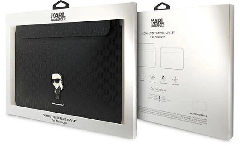Karl Lagerfeld Dėklas kompiuteriui KLCS14SAKHPKK 14″ juodos spalvos Saffiano Monogram Ikonik