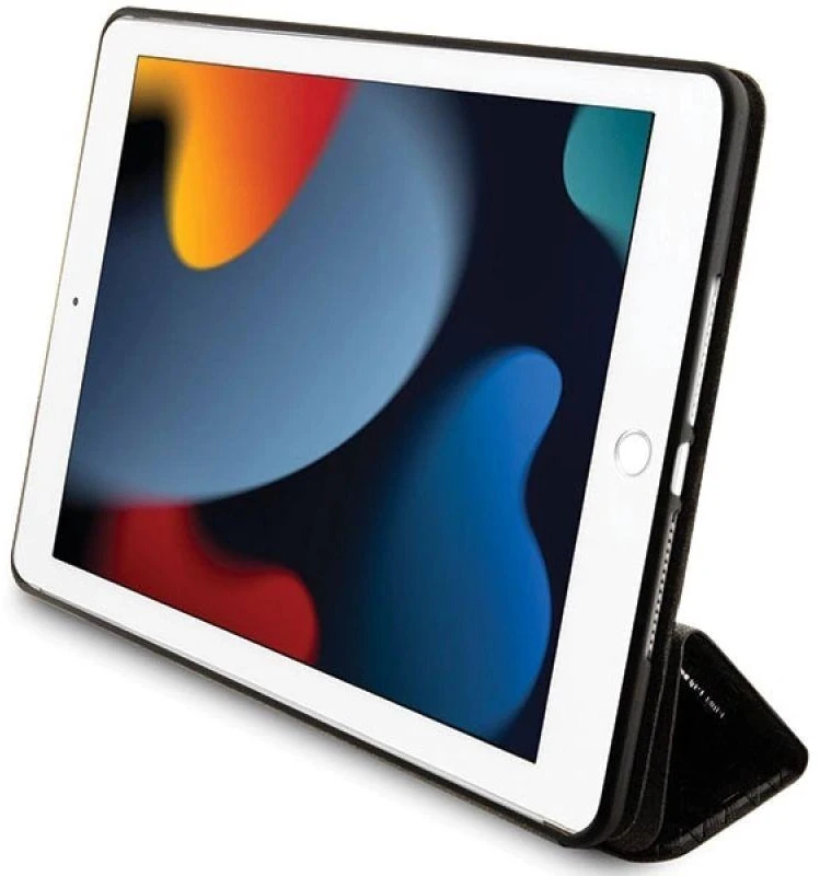 Karl Lagerfeld Saffiano Monogram Ikonik dėklas iPad 10.2" 2019 (7-osios kartos) su Folio Magnet ištisiniu dangteliu - Juodas