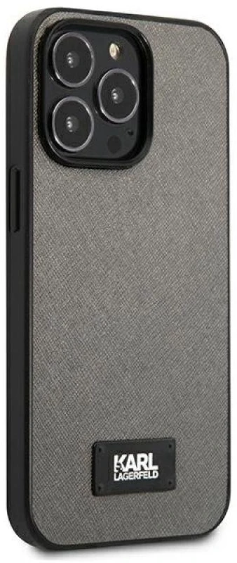 Karl Lagerfeld KLHCP13LSFMP2DG iPhone 13 Pro / 13 6,1″ kietas dėklas sidabrinis Saffiano Plaque