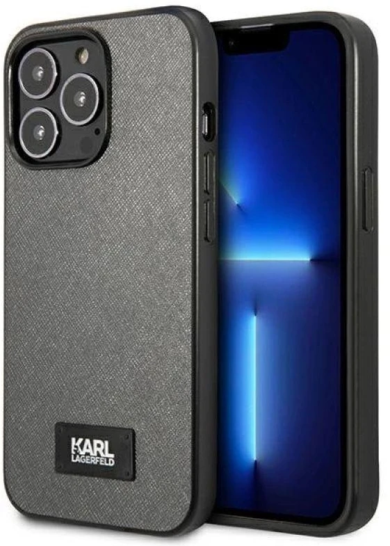 Karl Lagerfeld KLHCP13LSFMP2DG iPhone 13 Pro / 13 6,1″ kietas dėklas sidabrinis Saffiano Plaque
