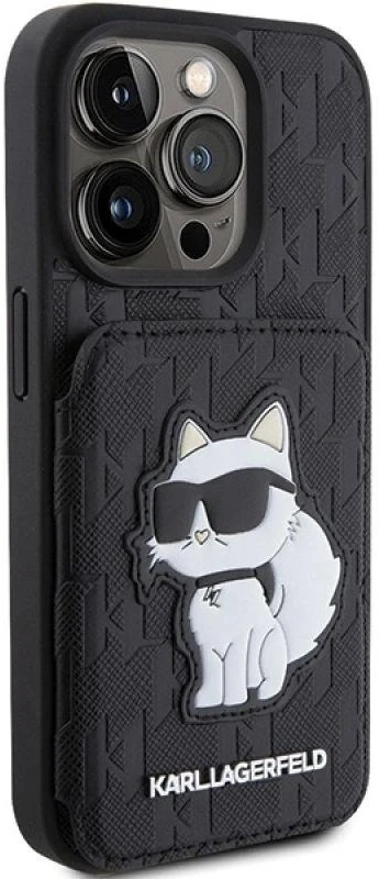 Karl Lagerfeld KLHCP15XSAKCNSCK Apple iPhone 15 Pro Max 6.7″ juodos spalvos kietas dėklas Saffiano Cardslots and S