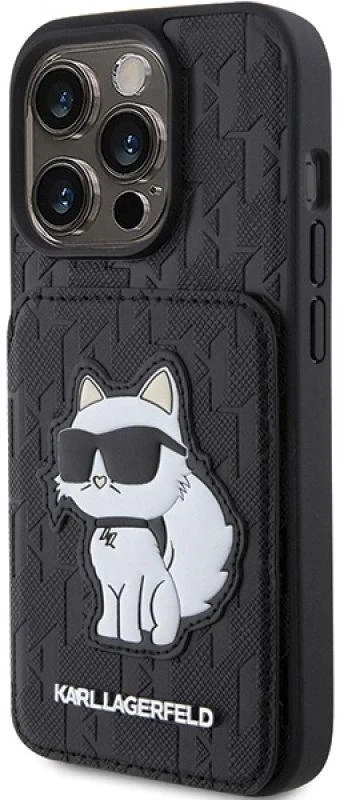 Karl Lagerfeld KLHCP15XSAKCNSCK Apple iPhone 15 Pro Max 6.7″ juodos spalvos kietas dėklas Saffiano Cardslots and S
