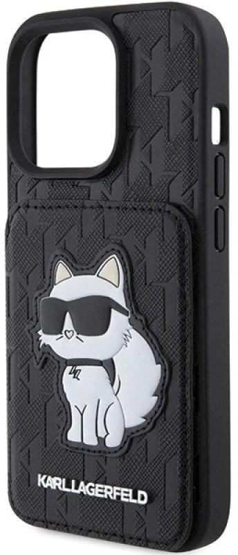 Karl Lagerfeld KLHCP15XSAKCNSCK Apple iPhone 15 Pro Max 6.7″ juodos spalvos kietas dėklas Saffiano Cardslots and S