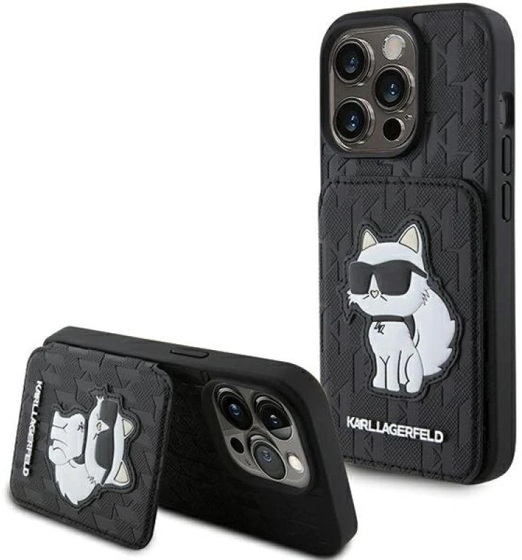 Karl Lagerfeld KLHCP15XSAKCNSCK Apple iPhone 15 Pro Max 6.7″ juodos spalvos kietas dėklas Saffiano Cardslots and S