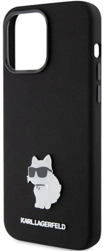 Dėklas Karl Lagerfeld KLHCP15XSMHCNPK Apple iPhone 15 Pro Max 6.7″ juodos spalvos Silicone Choupette Metal Pin
