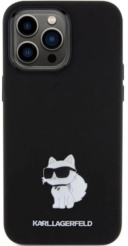 Dėklas Karl Lagerfeld KLHCP15XSMHCNPK Apple iPhone 15 Pro Max 6.7″ juodos spalvos Silicone Choupette Metal Pin