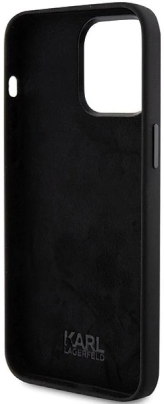 Dėklas Karl Lagerfeld KLHCP15XSMHCNPK Apple iPhone 15 Pro Max 6.7″ juodos spalvos Silicone Choupette Metal Pin