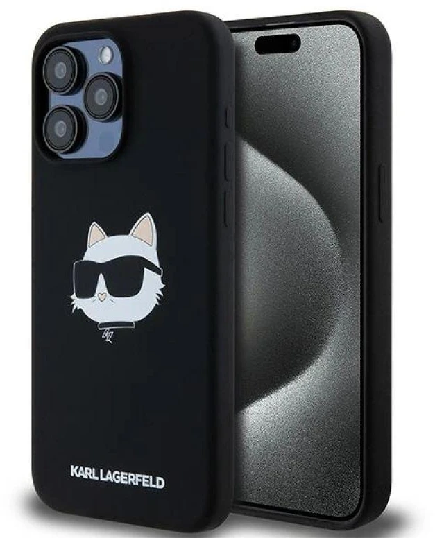 Karl Lagerfeld KLHMP15LSCHPPLK Apple iPhone 15 Pro 6.1″ juodos spalvos kietas dėklas Silicone Choupette Head MagSa