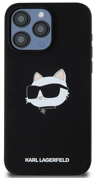 Karl Lagerfeld KLHMP15LSCHPPLK Apple iPhone 15 Pro 6.1″ juodos spalvos kietas dėklas Silicone Choupette Head MagSa