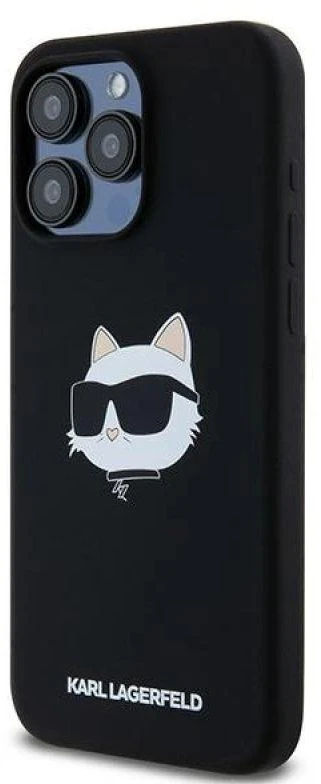 Karl Lagerfeld KLHMP15LSCHPPLK Apple iPhone 15 Pro 6.1″ juodos spalvos kietas dėklas Silicone Choupette Head MagSa