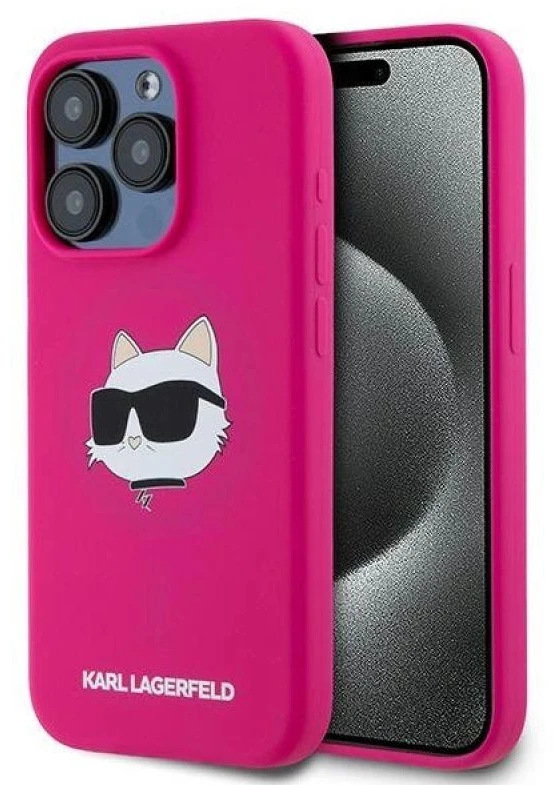 Karl Lagerfeld KLHMP15XSCHPPLF Apple iPhone 15 Pro Max 6.7″ fuschia kietas dėklas Silicone Choupette Head