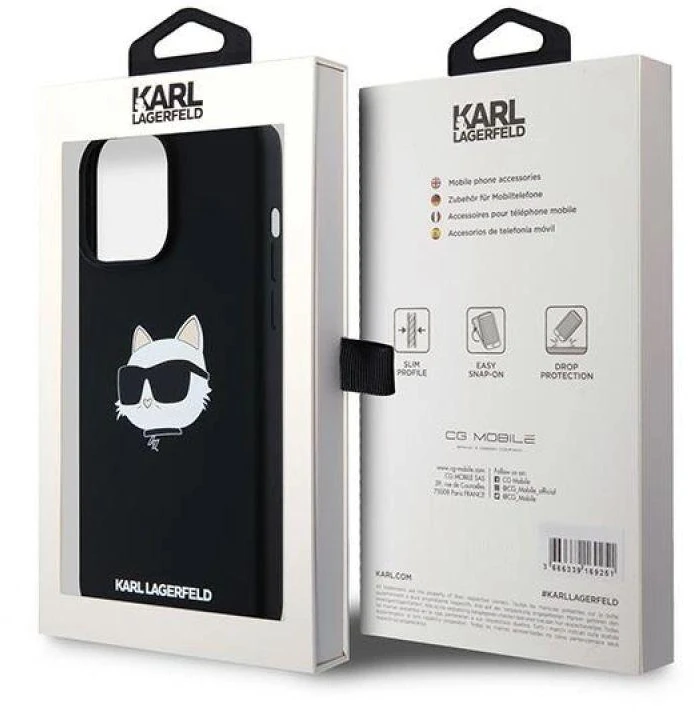 Karl Lagerfeld KLHMP15LSCHPPLK Apple iPhone 15 Pro 6.1″ juodos spalvos kietas dėklas Silicone Choupette Head MagSa
