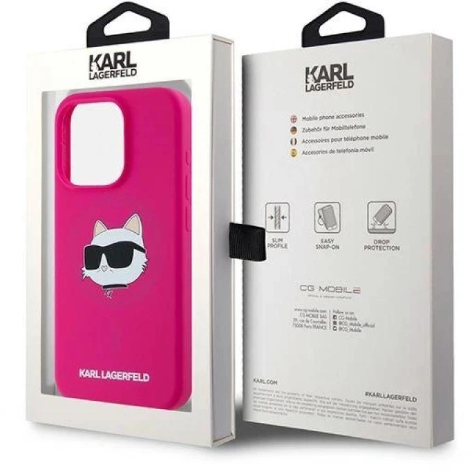 Karl Lagerfeld KLHMP15LSCHPPLF Apple iPhone 15 Pro 6.1″ fuschia kietas dėklas Silicone Choupette Head Mag