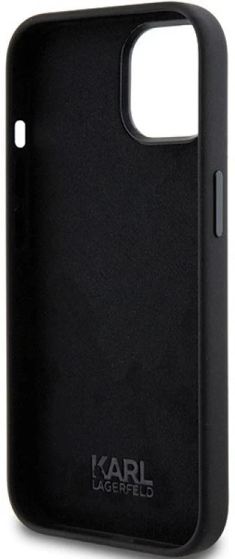 Apple iPhone 15 Plus Karl Lagerfeld silikoninis dėklas Choupette Metal Pin (KLHCP15MSMHCNPK) juodos spalvos