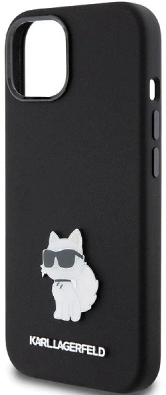 Apple iPhone 15 Plus Karl Lagerfeld silikoninis dėklas Choupette Metal Pin (KLHCP15MSMHCNPK) juodos spalvos